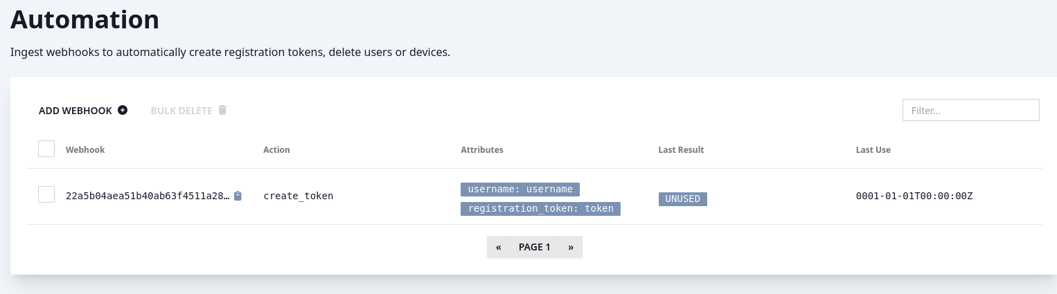 Webhook in table display