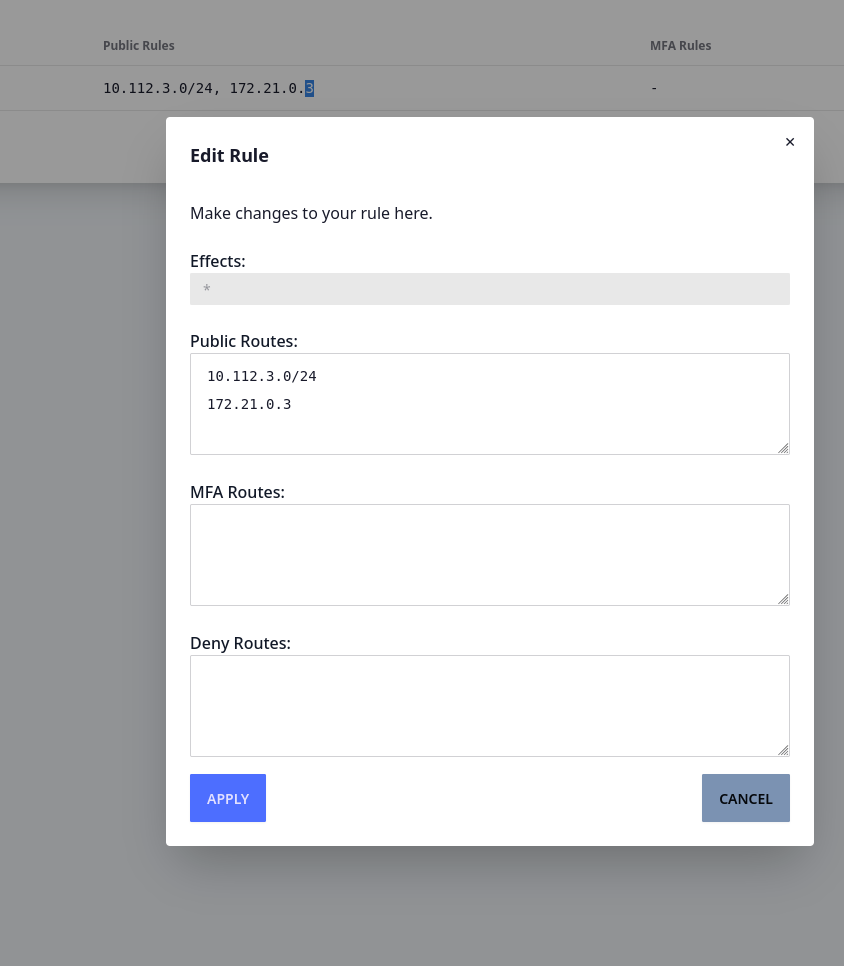 Wag ACLs box showing public routes containing full vpn range: 10.112.3.0/24